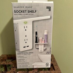 Sharper Image White Socket Shelf with USB Ports